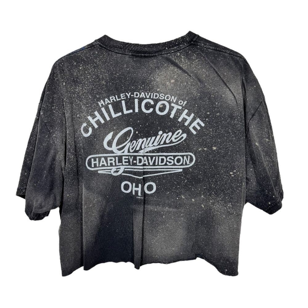 Reworked Harley Davidson Cropped Graphic Tee XL Oversized Bleached Boho Edgy - Picture 2 of 5